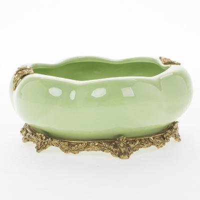 China CLASSIC Luxury Arts and Crafts Gift Flower Desktop Shape with Holder Copper Jade Ceramic Ashtray for Home Decoration for sale