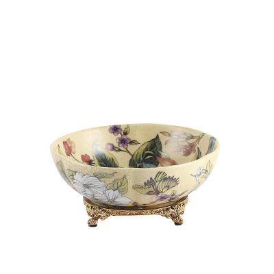 China Factory direct sale marble disposable flowers and butterfly design round shape ceramic fruit and vegetable washing bowl for sale