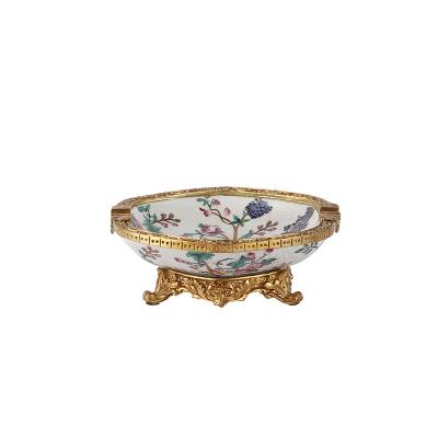 China CLASSIC Chinese ceramic ornaments marble flower pattern with copper edge and hold floweceramic ashtrays for wedding for sale