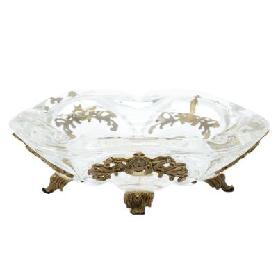 China Wholesale CLASSIC luxury decorative cigar ashtray irregular flower shape custom ashtary desktop glass ashtray with brass holder for sale