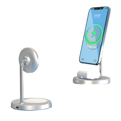 China OEM Aluminum Fast Charging Custom Qi Fast 15W 2 in 1 Magnetic Wireless Charging Dual Phone Holder Dock Charger Stand Cargador Inalambrico for sale