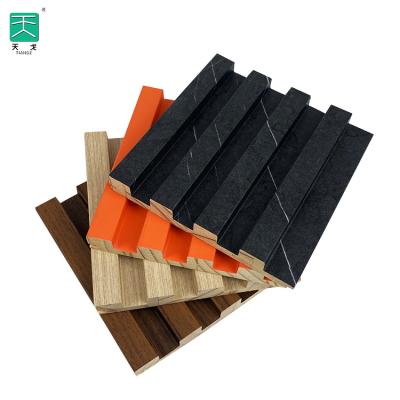 China Minimalist TianGe Wainscoting Indoor Solid Wood Grid Fluted Modern MDF Wall Panels For Decorative Room for sale