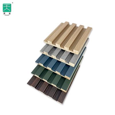 China TianGe Minimalist Offices MDF Fluted 3D Grille Decorative Wood Slat Wall Panel for sale