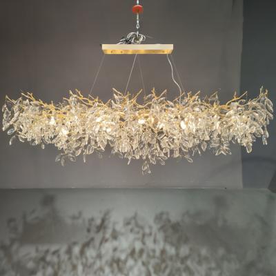 China Modern Luxury Modern Hanging Gold glass K9 Crystal Villa Wedding Large Stairway Luxury Gold Branch Crystal Chandelier for sale