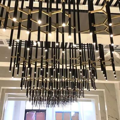 China Modern New Design Special Shape Unique Project Lamp Metal Gold Designers Modern Nordic Hotel Chandelier For High Ceilings for sale