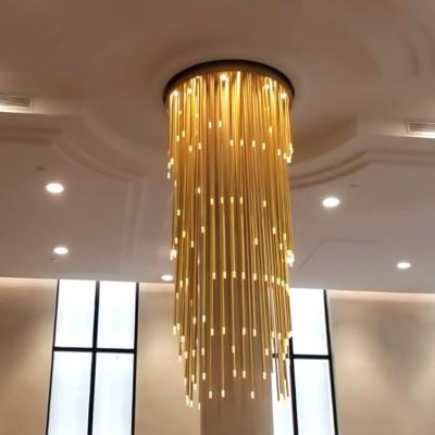 China Modern Creative alabaster wedding hotel project k9 crystal fancy staircase led gold chandelier pendant light for high ceilings for sale