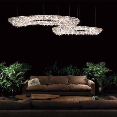 China Modern ODM OEM large elliptical hotel lobby decoration lighting modern ring living room luxury crystal chandeliers pendant lights for sale