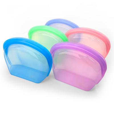 China Folding Stand Up Reusable Folding Silicone Storage Bag 1000ML Silicone Freezer Food Bag for sale