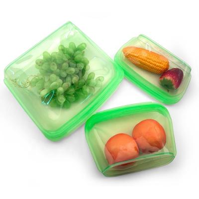 China Eco-friendly 3 Pack Folding Silicone Food Freezer Storage Bag Personalized Storage Silicone Lunch Bag for sale