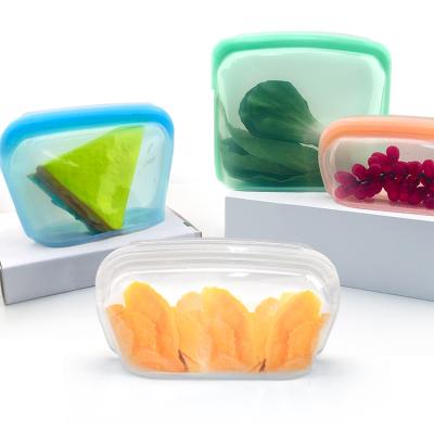 China 1000ML Silicone Reusable Zipper Storage Bag Double Folding Silicone Fresh Vegetable Fruit Fruit Food Freezer Bag for sale