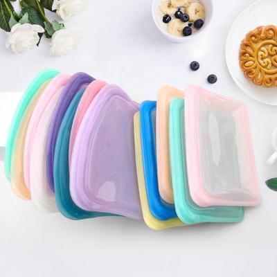 China 800ML 400ML Folding Fresh Reusable Airtight Freezer Seal Zipper Kitchen Silicone Snack Sandwich Storage Bag for sale