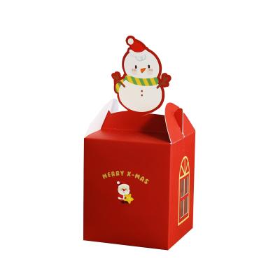 China Handmade Hot Sale 1 Hole Red Green Cupcake Box With Handle Christmas Eve Apple Gift Box Christmas for sale