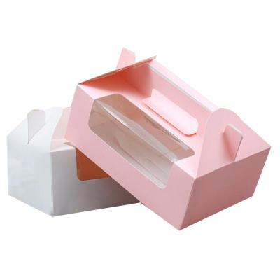 China Recycled Materials Customized Snack Cookie Cupcake Food Take Out Kraft Paper Box PVC Window With Handle for sale