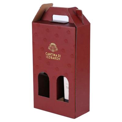 China Recycled Materials Custom Bottle Package Double Strong Printed Corrugated Wine Packaging Gift Box With Carrier Handle for sale