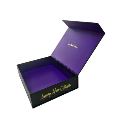 China Handmade Customized Black Purple Magnet Box With Lid Custom Hot Stamping Logo Gift Boxes Packaging for sale