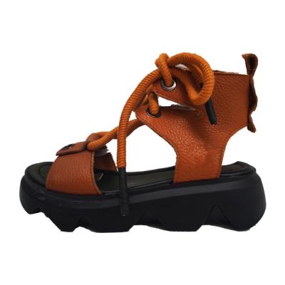 China 2021 new full cowhide leather women's sandals pure leather high-cut hollow leather strap wedge heel first layer sandal for sale