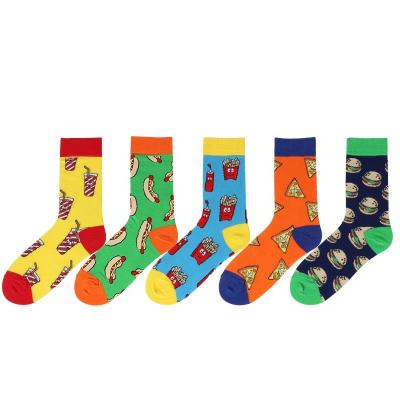 China Breathable 5 Pairs/Pack Socks Cotton Fashion Design Funny Hamburger Sandwich French Fries Hot Dog Cola Socks Good Quality for sale