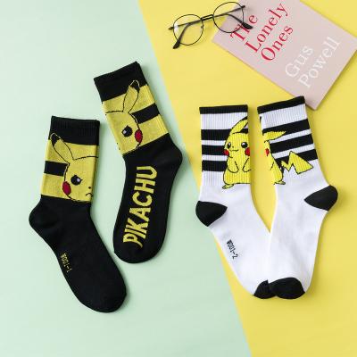 China Pikachu Casual Wholesale Creative Couples Socks Men Women Funny Cartoon Fashion Cotton Crew Black White Socks for sale