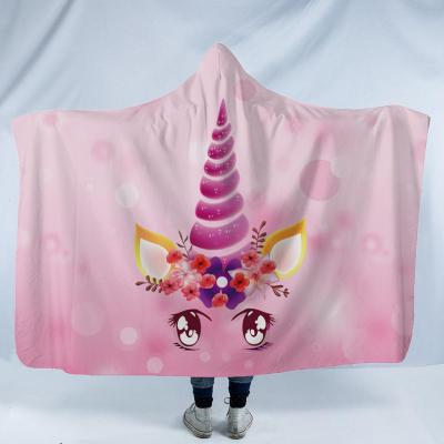 China Custom Made 3D Anti-Static Printed Hooded Coat Wearable Double Layer Unicorn Bath Towel Thickened Hooded Coat MOQ 1pcs for sale