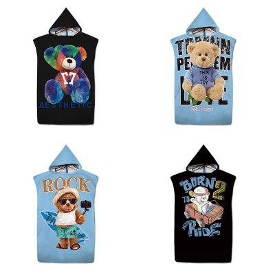 China Custom Made Child Safe Hooded Beach Towel Cape Cartoon Bear Printed Quick Dry Absorbent Beach Bath Towel for sale