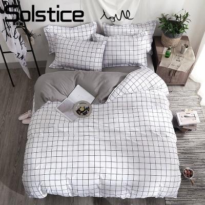 China Nondisposable Hot Selling Lattice Duvet Cover Pillowcase Bed Sheet Black Single Boy Girls Single Double Twin Bedding Sets for sale