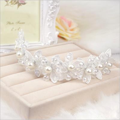 China Wedding Lace Tiara Hot Sale Wedding Pearl Flower Crystal Handmade Bridal Head Ornament Wholesale for sale