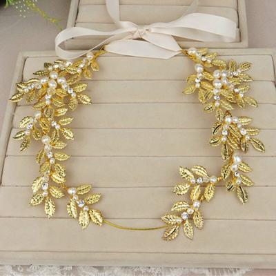 China Wedding Bride Gold Foil Pearl Hair Band Bridesmaid Hair Accessories Women Bridal Bridal Accessories Flower Crown for sale