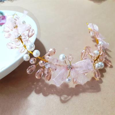 China Wedding beauty bridal pink crystal hair accessories, crown lace bow hair accessories for wholesale for sale