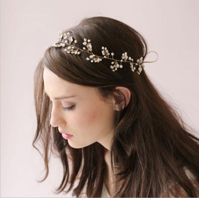 China Simple Pure Handmade Bride Hair Band Leaf Fashion Alloy Crystal Beads Wedding Accessories Wholesale for sale