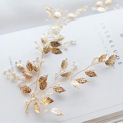 China Korean fashion high-grade gold bridal pearl small leaf leaf headdress wedding hair band for sale