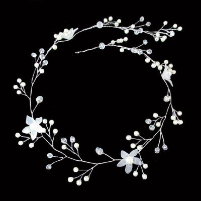 China Hot Selling Five-petal Fashion Long Pearl Flower Long Wedding Dress Bridal Crystal Sparkle Headpiece Headband for sale