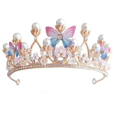 China Children's Hair Decoration Rhinestone Butterfly Sweet Wedding Bridal Tiara Designer Crown Headband Hair Accessories For Women Girl Birthday Party for sale