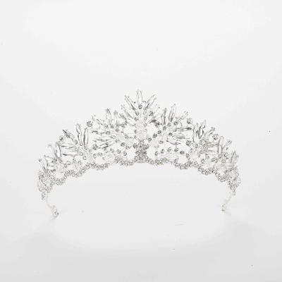 China Princess Wedding Bridal Inlaid Tiara Crown Color Rhinestone Rhinestone Crown Tiara High Quality Handmade Crystal Hair Accessories Silver Headband for sale