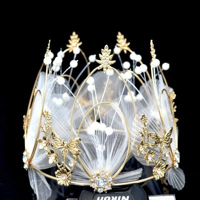 China Baroque inlaid rhinestone crown crowns for women, silk thread round crown for wedding, party wholesale for sale