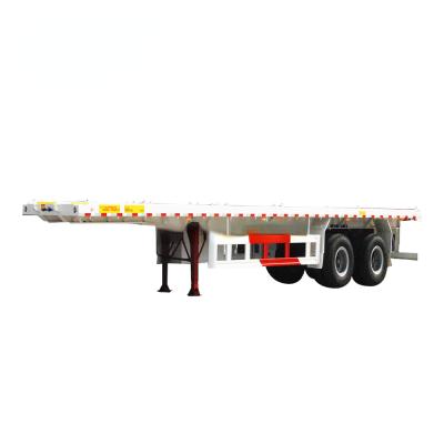 China 2 Axle 20ft 40ft Semi Trailer Shipping Container Twistlocks Flatbed Design Carbon Steel 12R22.5 Truck Trailers for sale