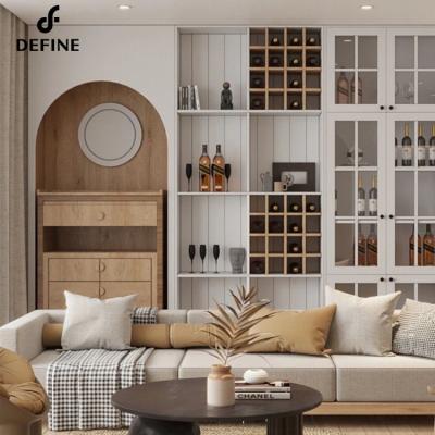 China Custom Design White Color Living Room Wall Built-in Cupboards Shelves Wall Cabinet for sale