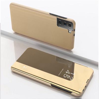 China Luxury Custom Shockproof Smart Mirror Flip Phone Case For Samsung Galaxy S22 S21 S20 S10 S9 S8 A81 Clear View Stand Flip Leather Phone Case for sale