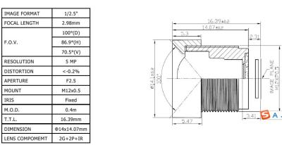 China Super-Megapixel-Linse CCL1250298MP 1/2.5" 2.98mm 8megapixel S mount/M12 Linse zu verkaufen