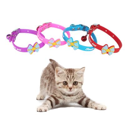 China Wholesale Eco-friendly Safe Multi-colors Custom Design Adjustable Bell Bow Silicone Pet Cat Collar Accessories for sale