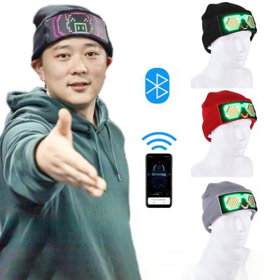 China COMMON USB Rechargeable APP Programmable LED Knitted Hat Led Display Magic Blue Tooth Fashion Warm Hat For Cosplay Party Christmas for sale