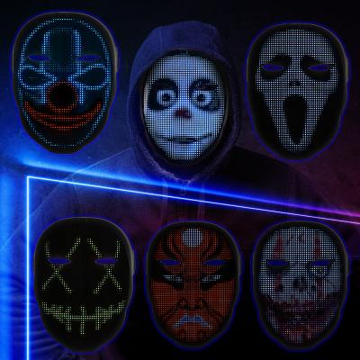 China App Program FACE TRANSFORMING LED MASK LED Halloween Mask For Adults Cool App Control DIY LED Glowing Mask for sale