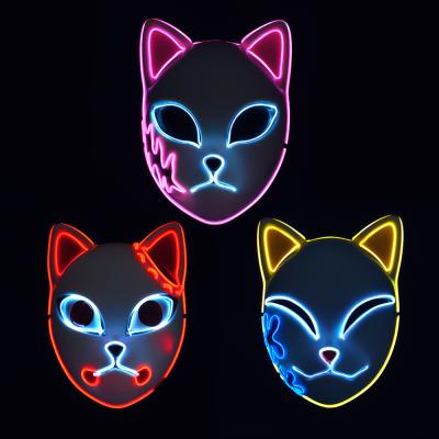 China Double Color LED Mask Cosplay LED Mask Halloween Demon Slayer Halloween Party 2021 Anime Neon Line Mask for sale