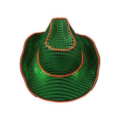 China 2022 Hip Hop To Light Up Neon Rave Hat Glow Party Dark Sequin LED Fedora Hat Cowboy Costumes for sale