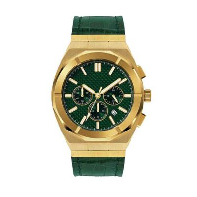 China Automatic Date Custom Logo Quick Release Band Mens Chronograph Quartz Genuine Leather Olive Green Interchangeable Watch for sale