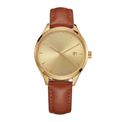 China Automatic Jam Gold Luxury Gold Leather Minimalist Tangan Women Quartz Band Brand Logo Stainless Watch for sale