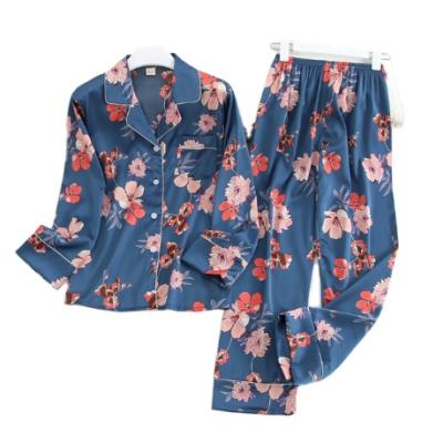 China Women's Long Sleeve QUICK DRY QUICK DRY Pajamas Print Fashion Fashion Silk Pajamas Set for sale