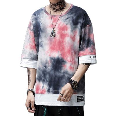 China New Design Cheapest Size Men's Fashion Link Dye Hip Pop Pop Sleeve Short T-Shirt QUICK DRY for sale