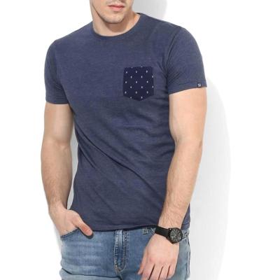 China Anti Wrinkle Men's Round Neck Navy Blue Neck Pocket T-Shirt And Classic Muscle Fit Designs Simple Stylish Tees for sale