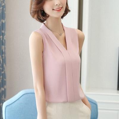 China Women's Anti-Pilling V-Neckline Chic Chiffon Sleeveless Blouse for sale