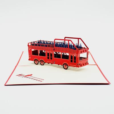 China China Meilun art and craft 3D pop up Hong Kong double bridges greeting paper card square trolley bus for souvenir for sale